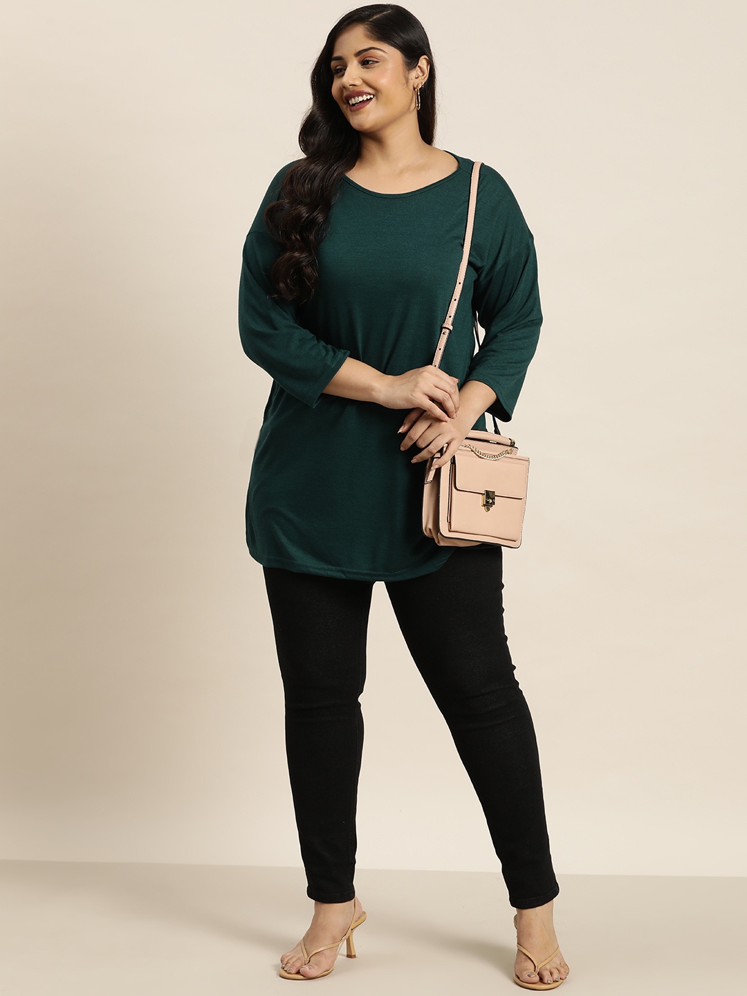 

Sztori Plus Size Drop-Shoulder Sleeves Longline Top, Green