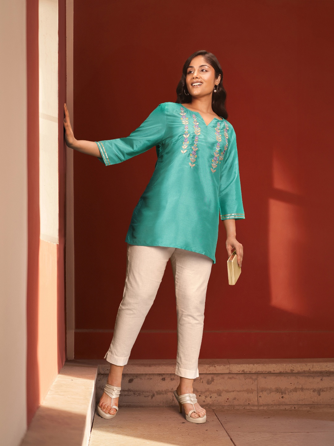 

Sztori Plus Size Yoke Design Gotta Patti Kurti, Green