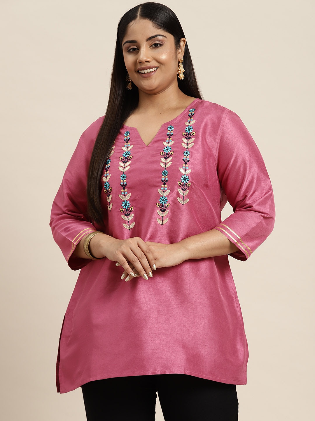 

Sztori Plus Size Yoke Design Gotta Patti Kurti, Pink