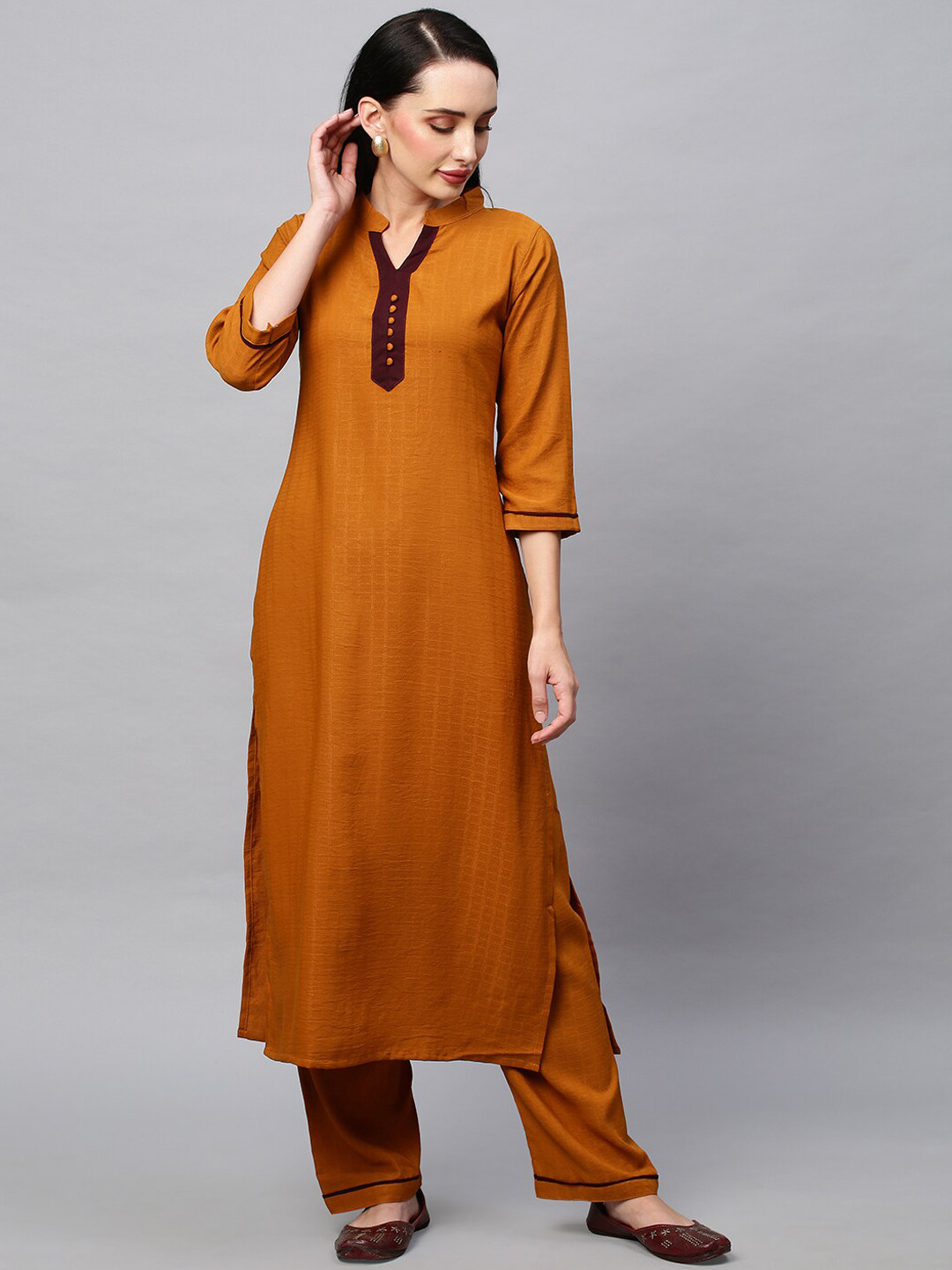 

POONAM DESIGNER Women Regular Yellow Kurta with Palazzos & Dupatta, Mustard