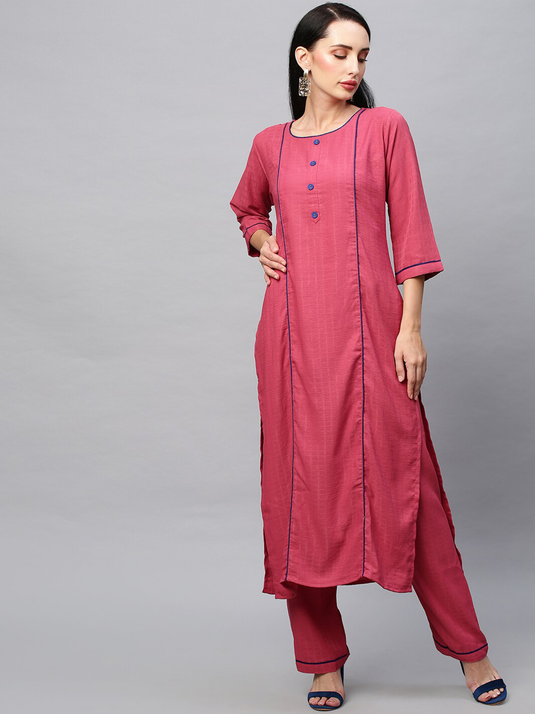 

POONAM DESIGNER Women Regular Kurta with Trousers & Dupatta, Pink