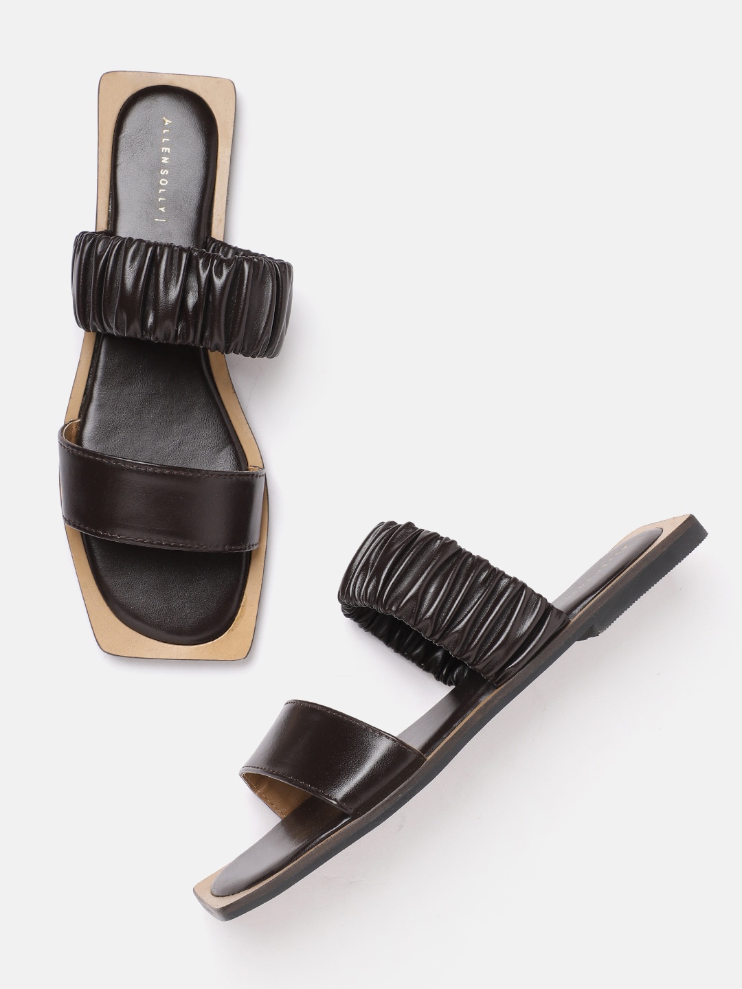 

Allen Solly Women Pleated Detail Open Toe Flats, Coffee brown