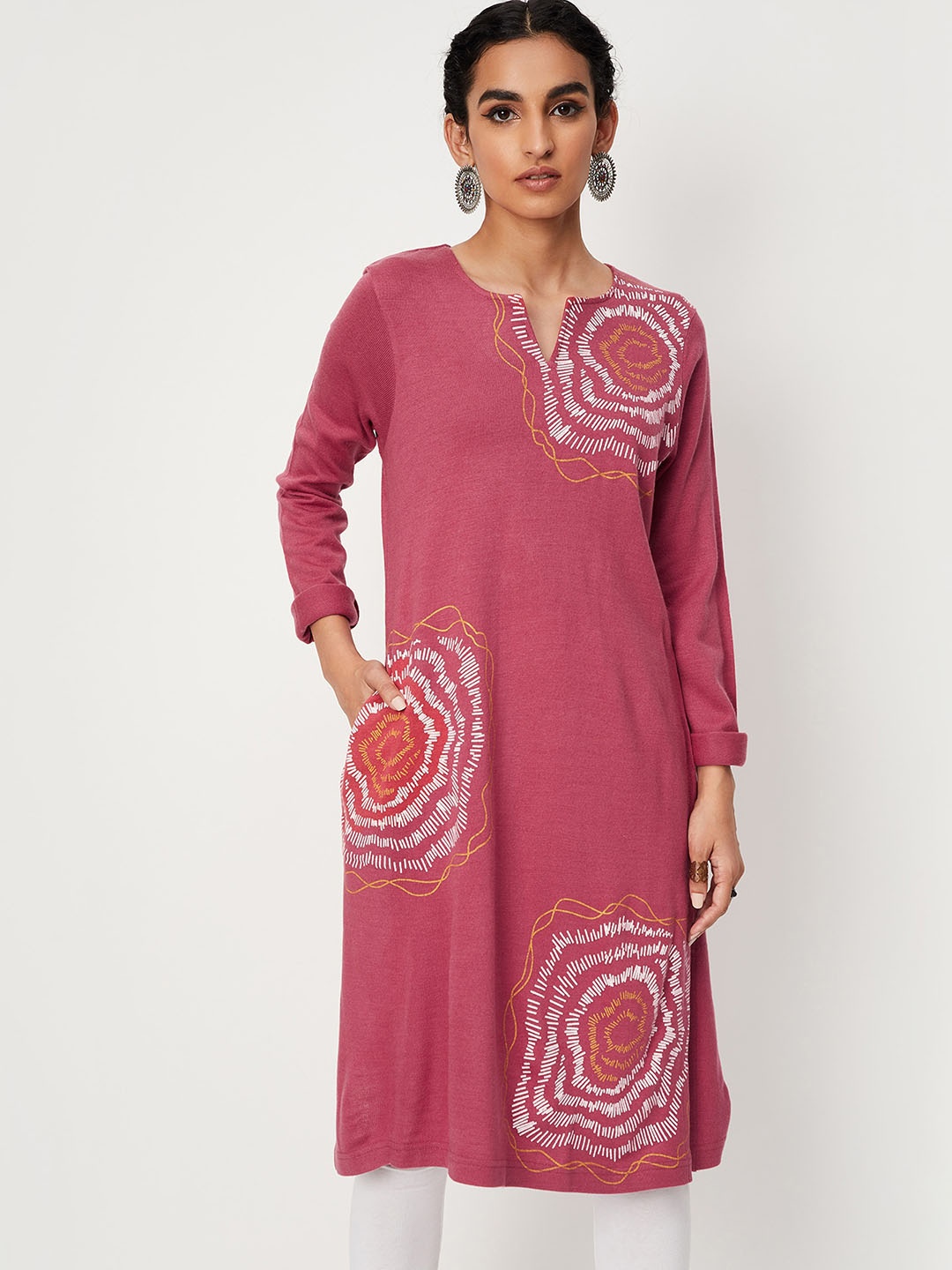 

max Abstract Printed Acrylic Kurta, Pink