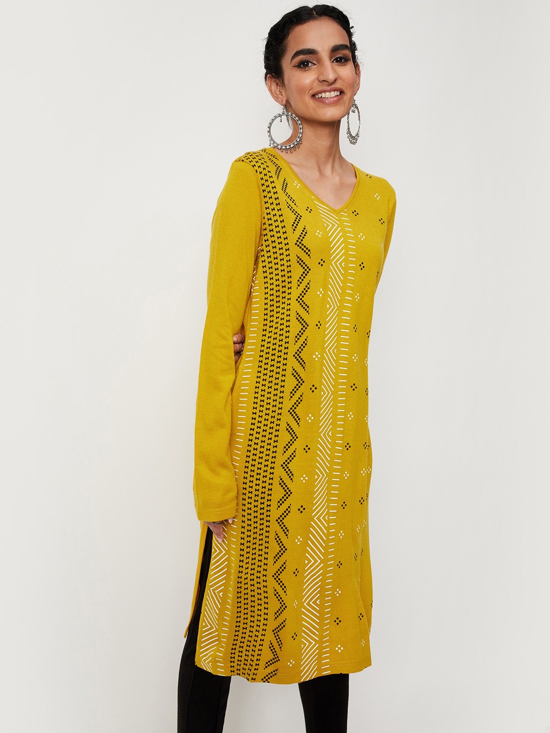 

max Geometric Printed Kurta, Mustard