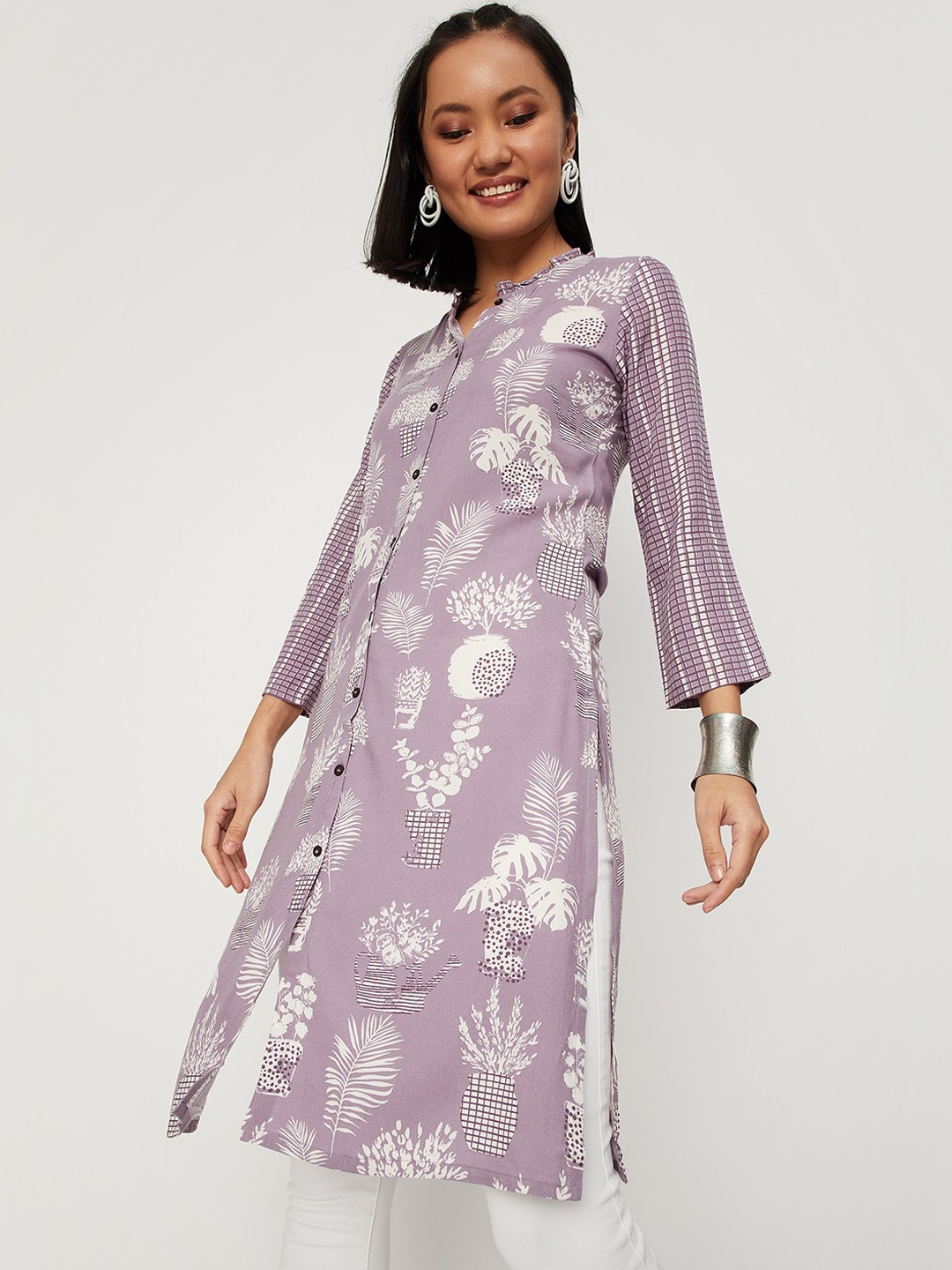 

max Striped Printed Kurta, Purple