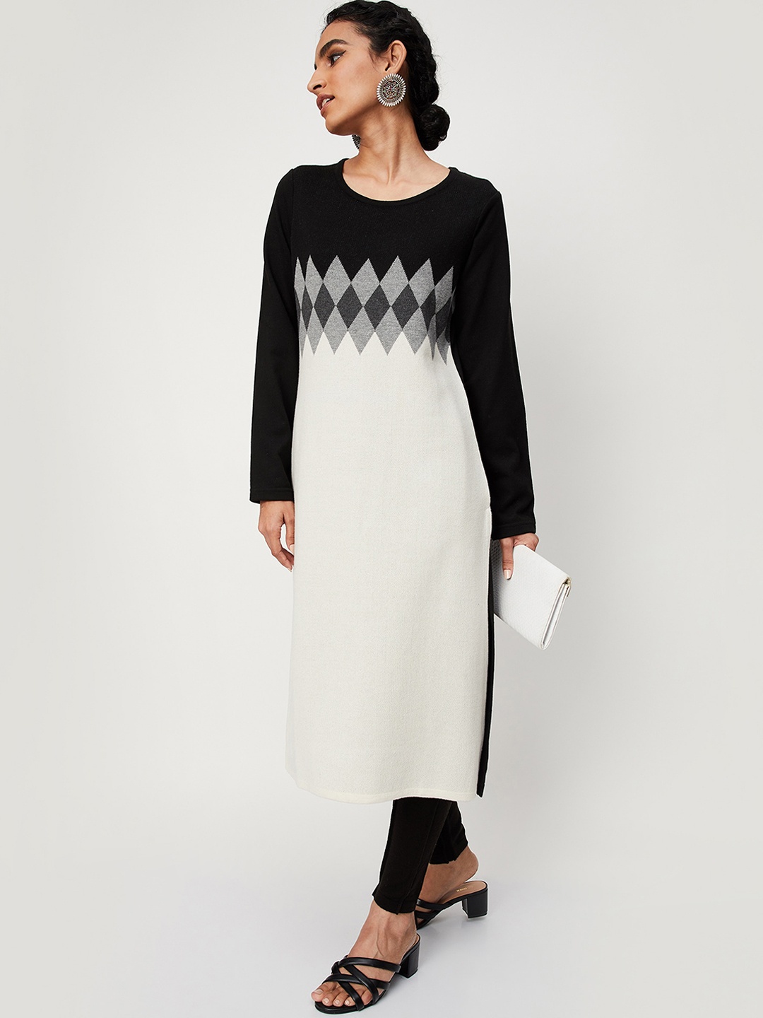 

max Women Geometric Kurta, Black