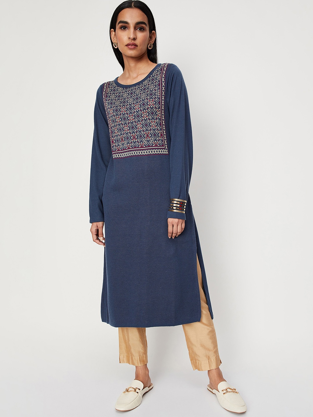 

max Geometric Printed Kurta, Blue