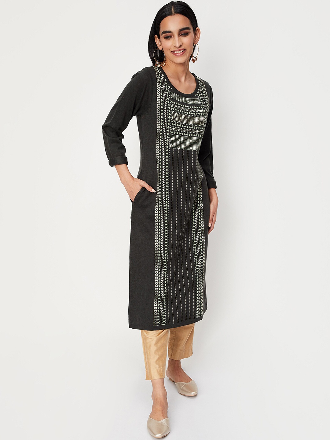 

max Women Green Geometric Printed Kurta