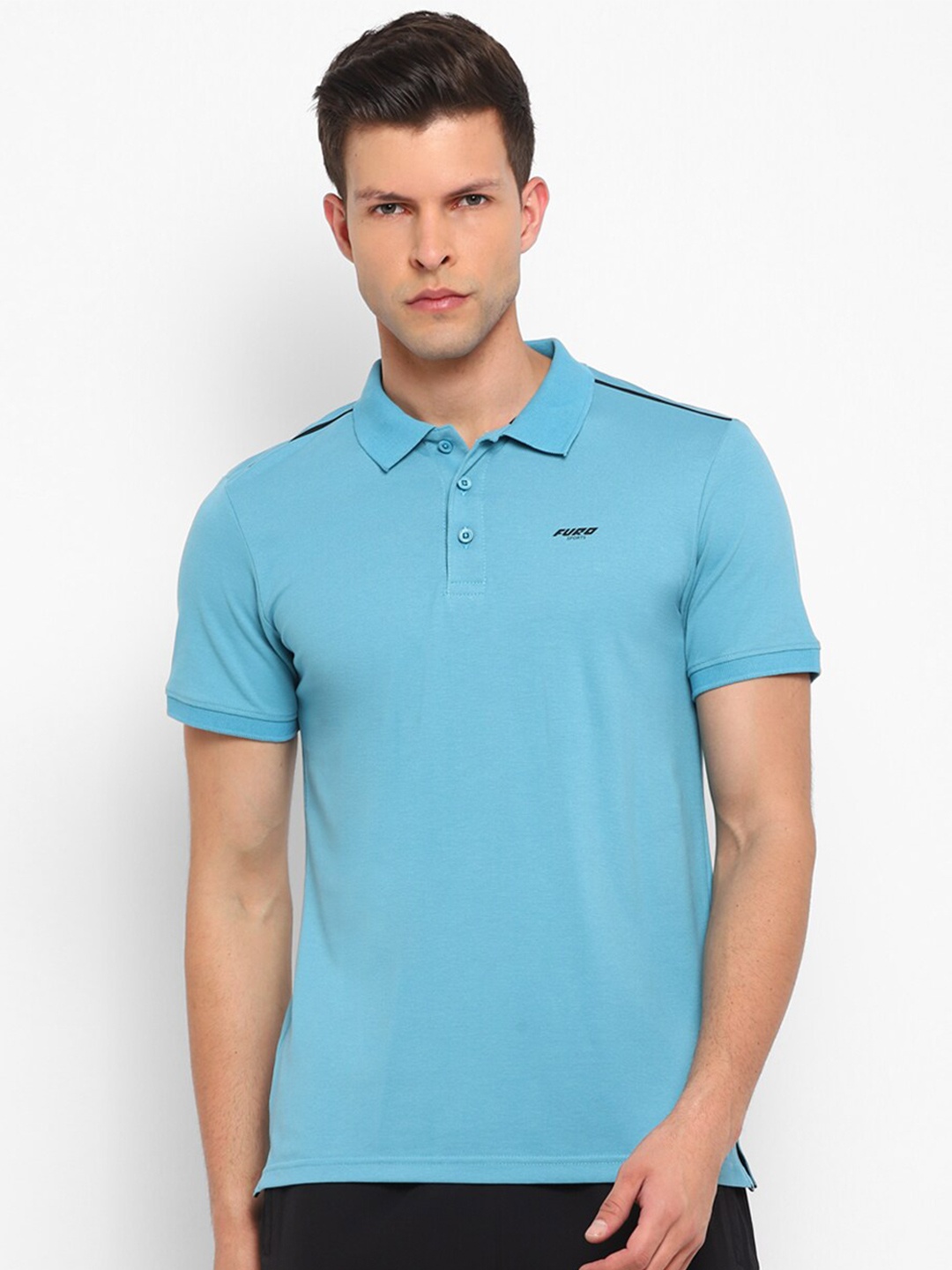 

FURO by Red Chief Men Blue Polo Collar Cotton T-shirt