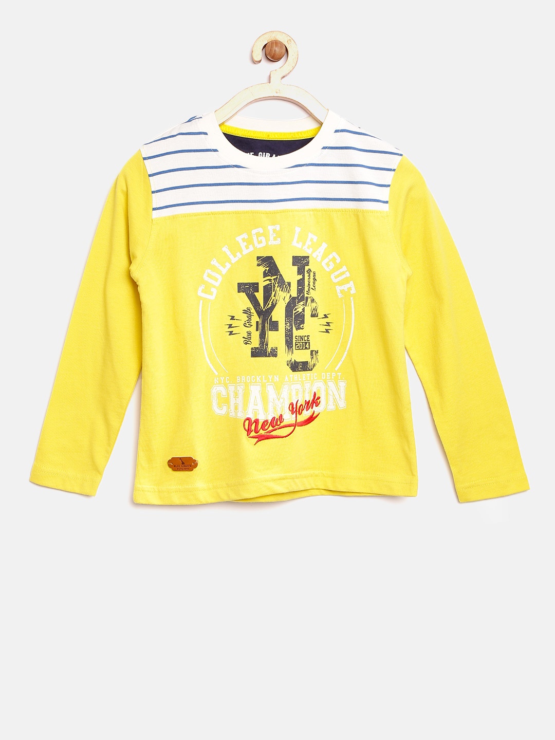 

Blue Giraffe Boys Yellow Printed Round Neck T-shirt