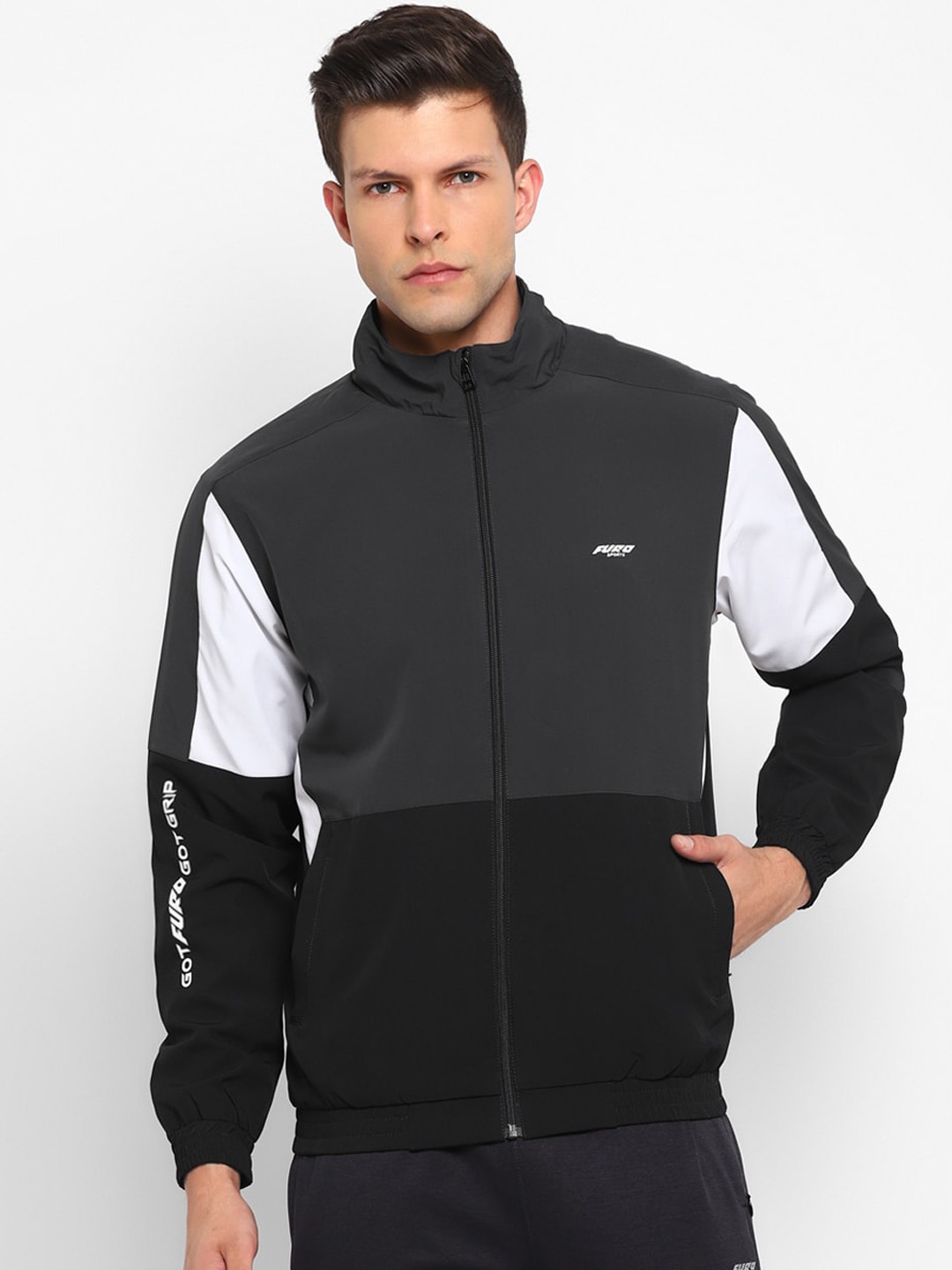 

FURO by Red Chief Men Black Colourblocked Sporty Jacket