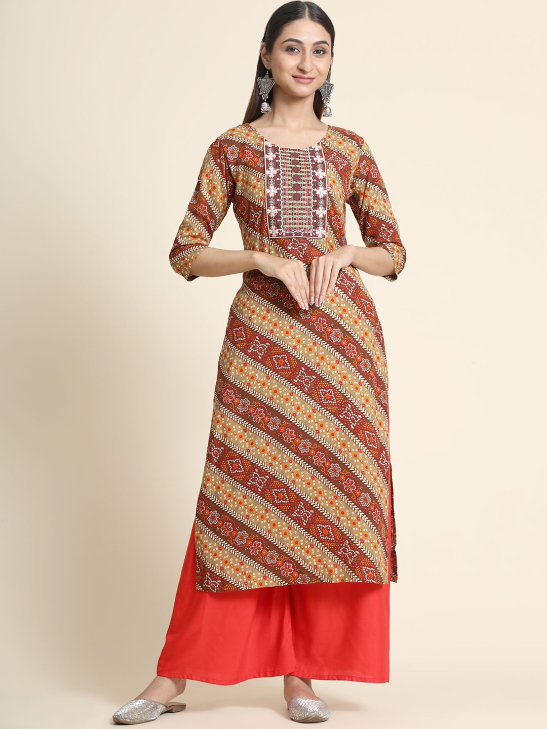 

KALINI Embroidered Linen Kurta with Palazzos & With Dupatta, Yellow
