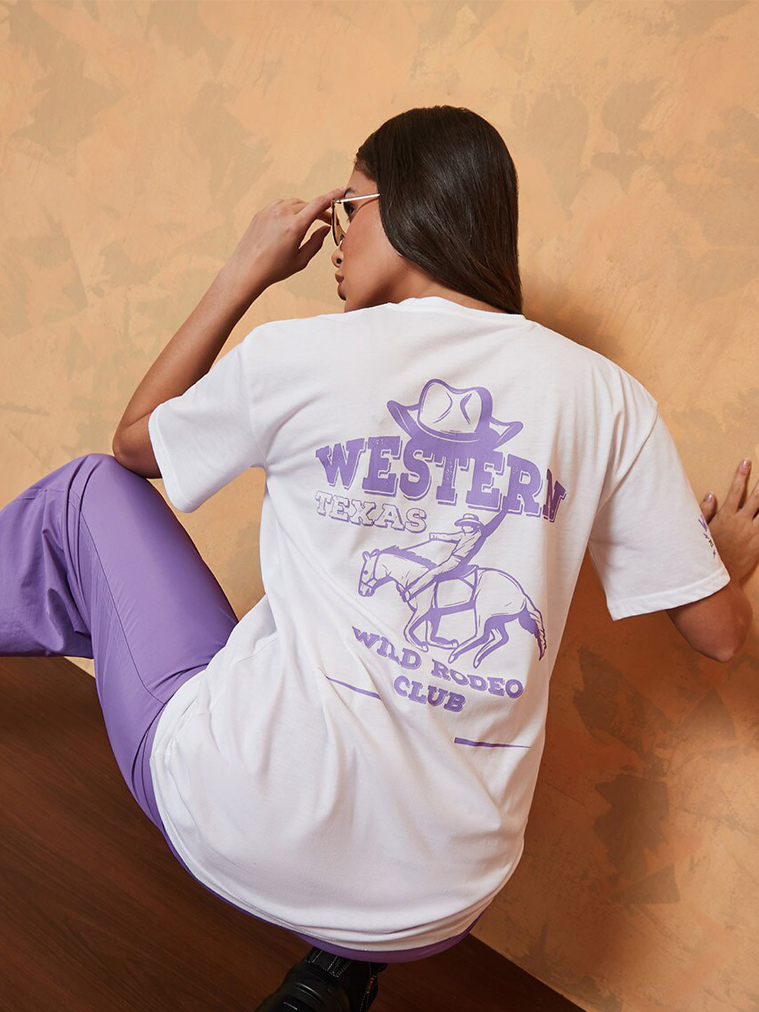 

Styli Women White & Purple Typography Printed Loose Cotton T-shirt