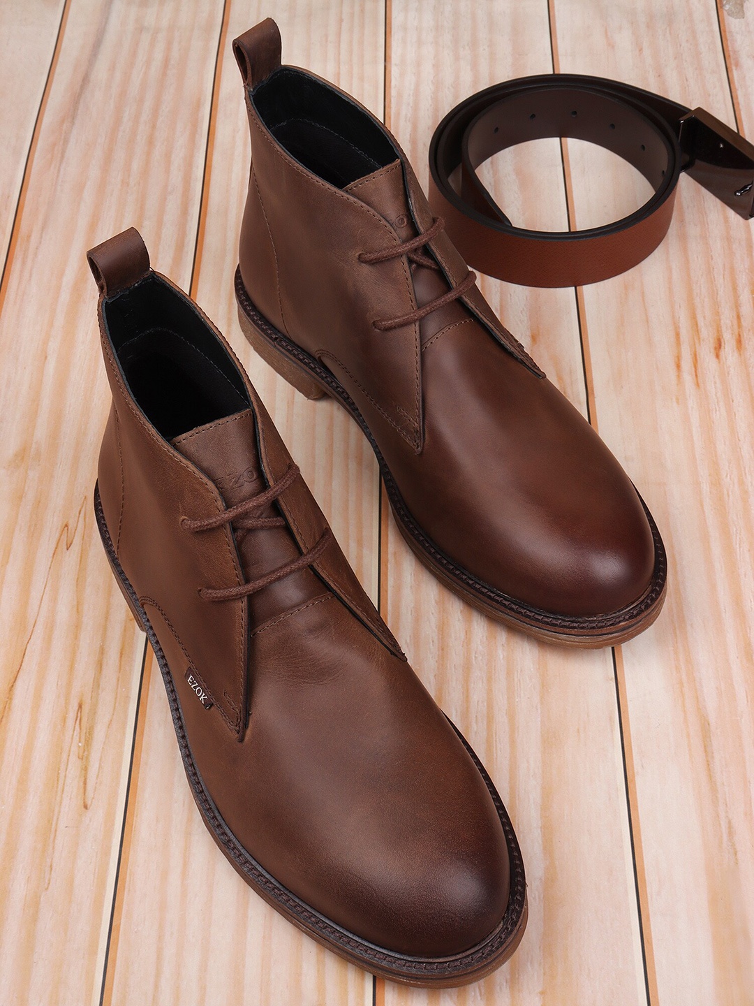 

EZOK Men Brown Laced-up Leather Boots