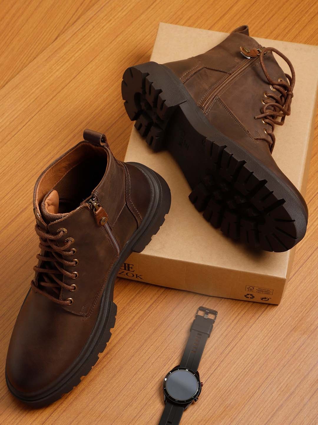 

EZOK Men Brown Leather Boots