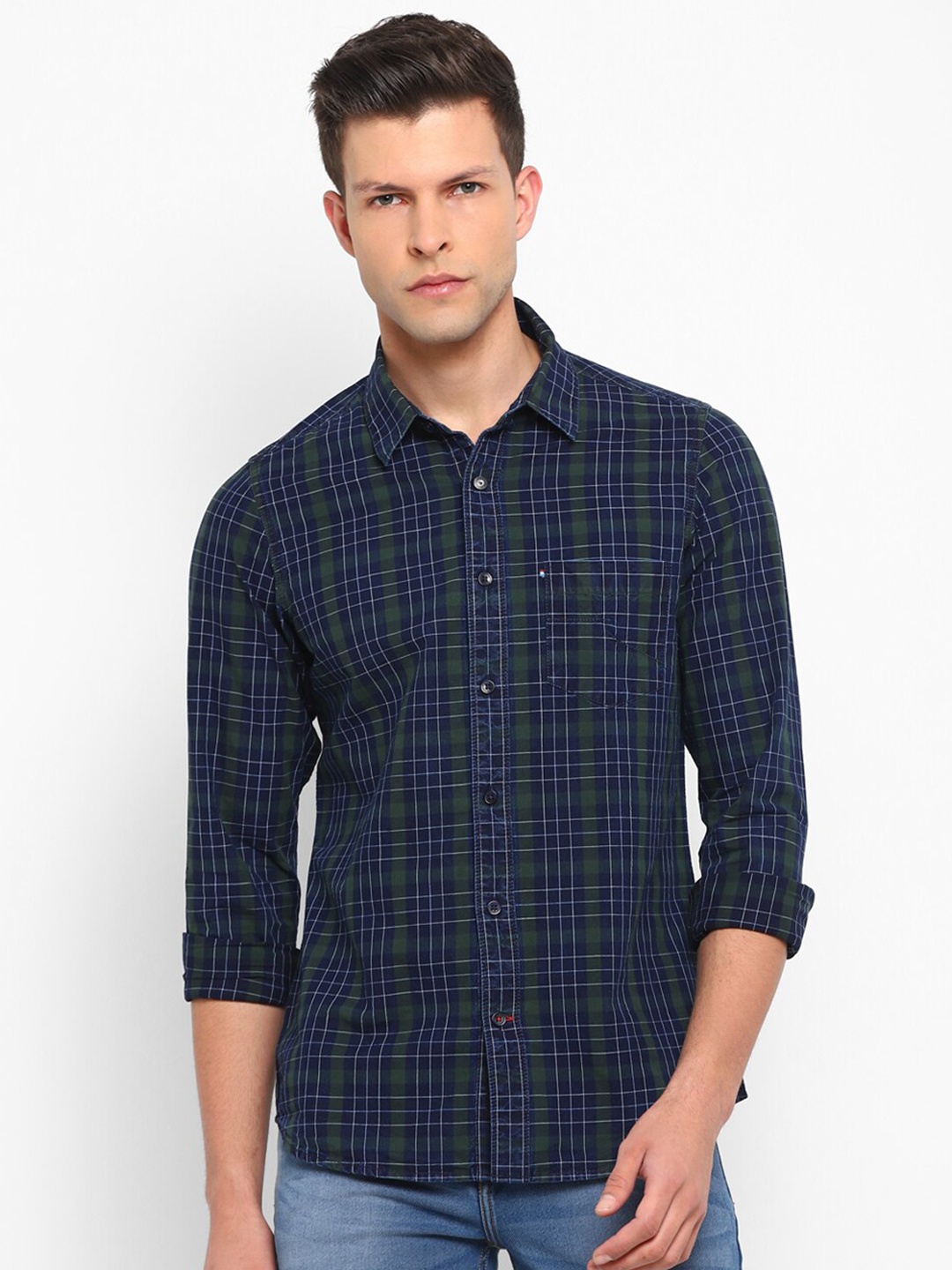 

Red Chief Men Slim Fit Checked Cotton Casual Shirt, Blue