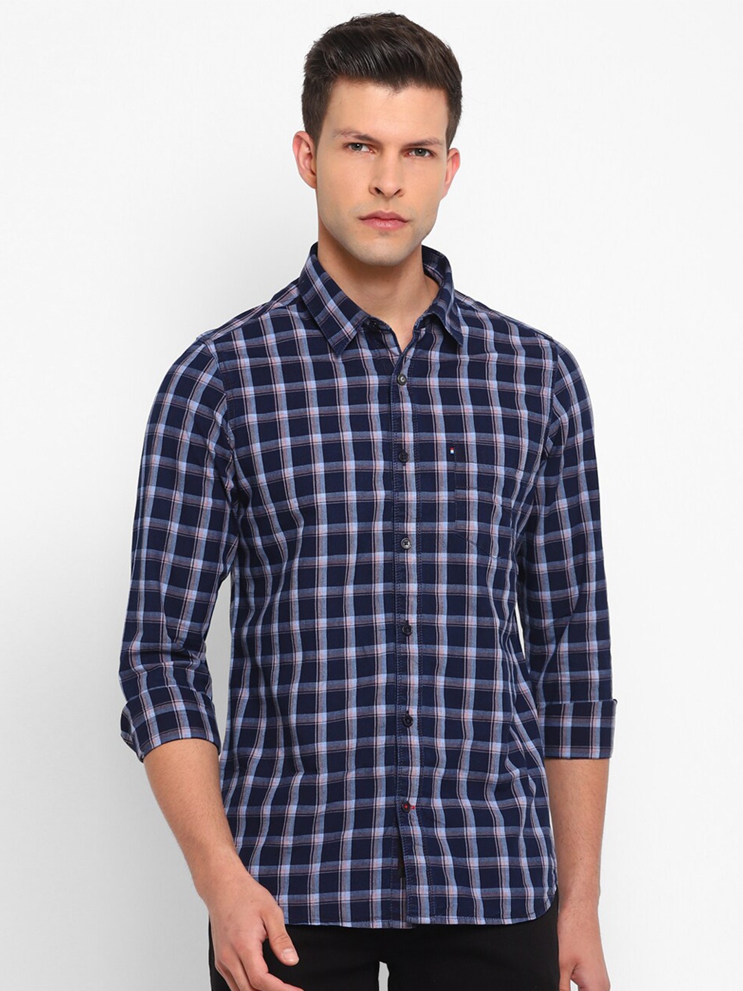 

Red Chief Men Slim Fit Tartan Checked Cotton Casual Shirt, Blue