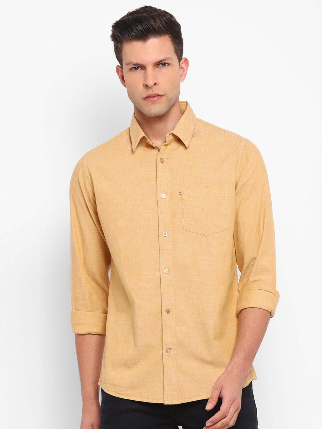 

Red Chief Men Mustard Yellow Slim Fit Cotton Casual Shirt