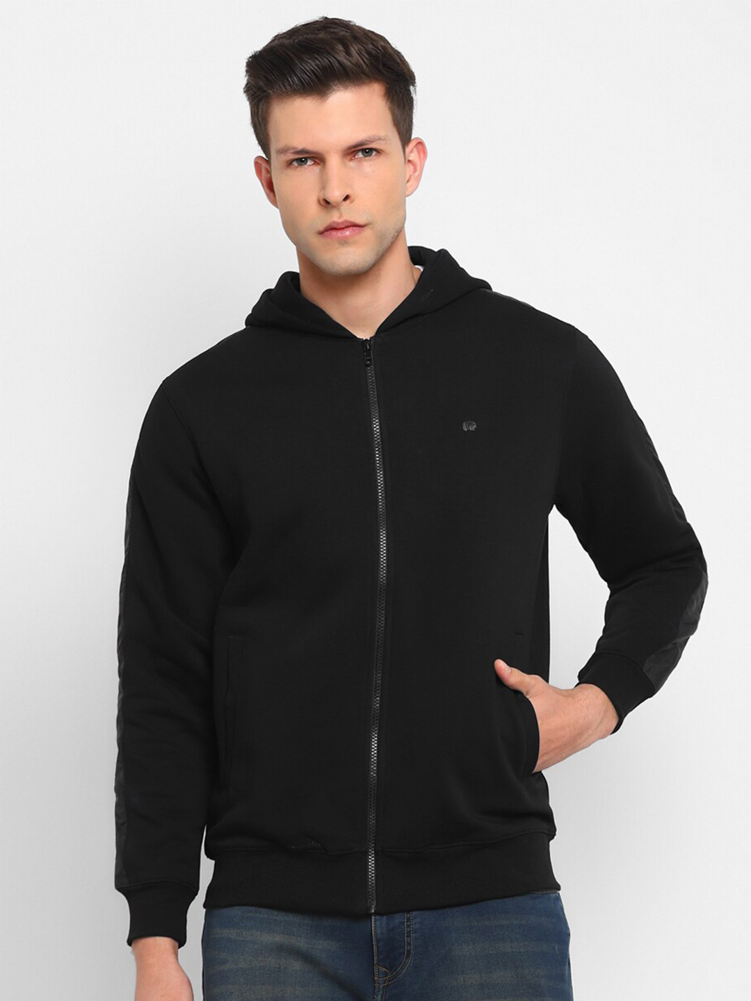 

Red Chief Men Black Hooded Cotton Sweatshirt