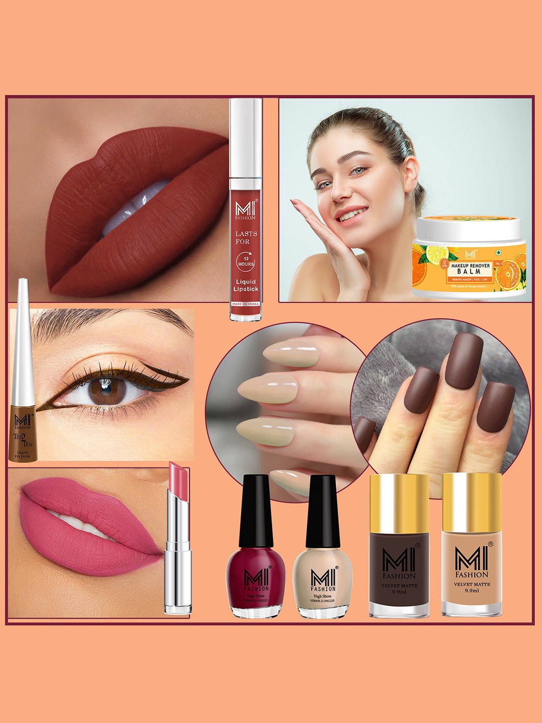 

MI FASHION Cruelty-Free Vegan Full Starter Makeup Gift Set - Shade B124, Brown