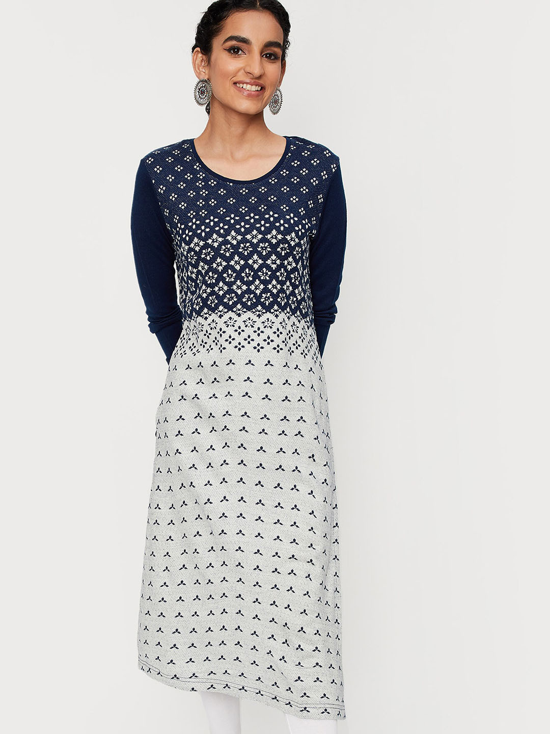 

max Long Sleeves Acrylic Kurta, Blue
