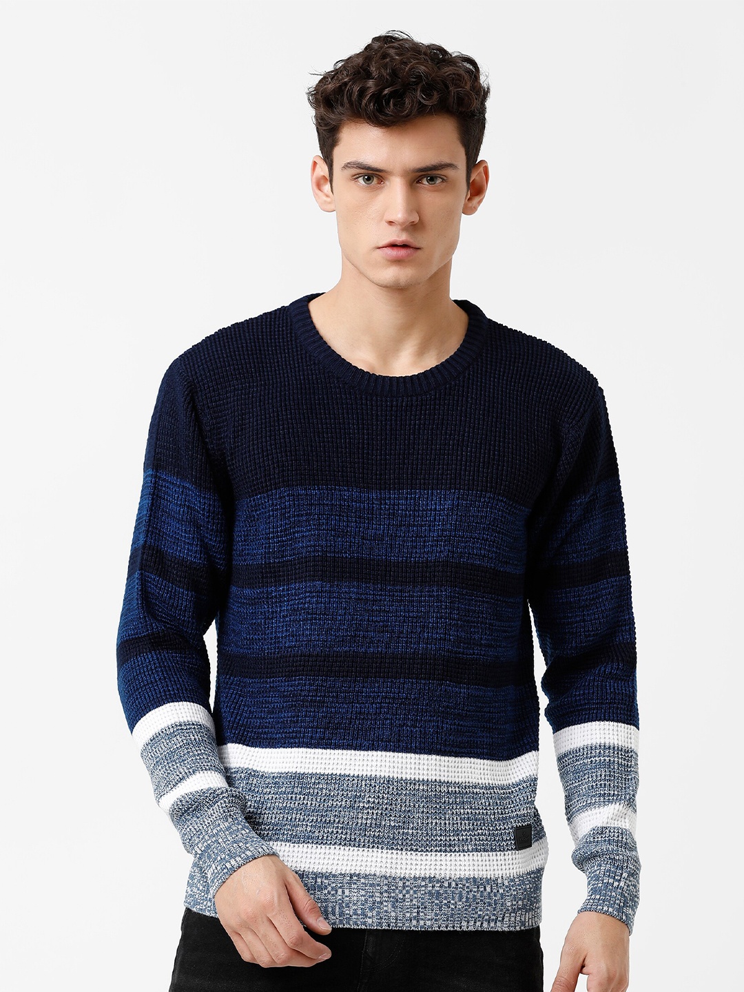 

WROGN Men Blue & White Striped Pullover