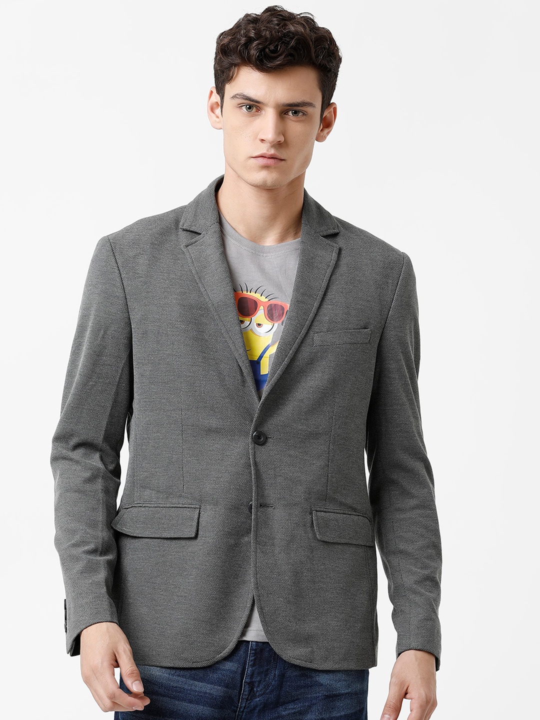 

WROGN Men Grey Single Breasted Blazer