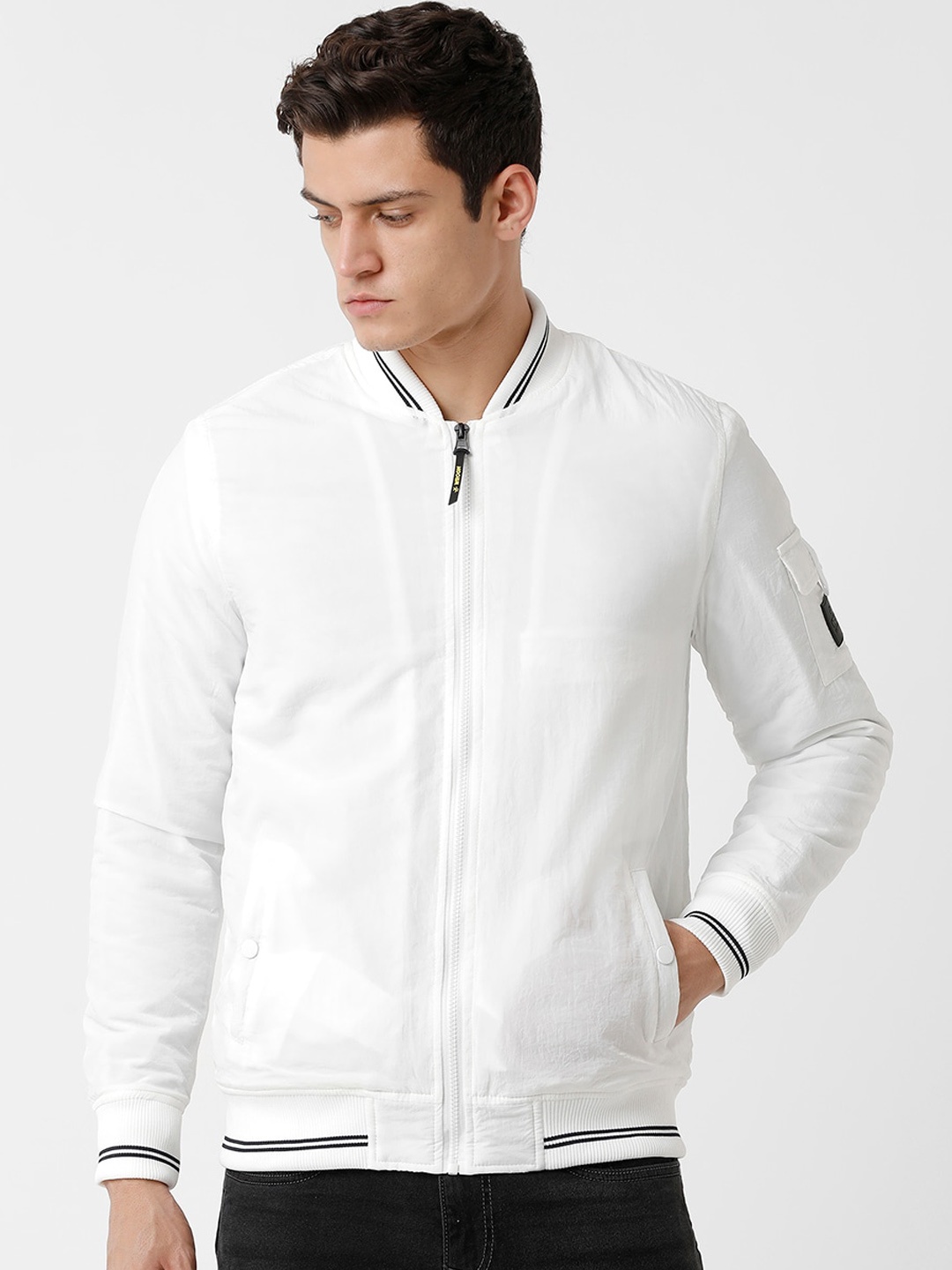 

WROGN Men White Black Bomber Jacket