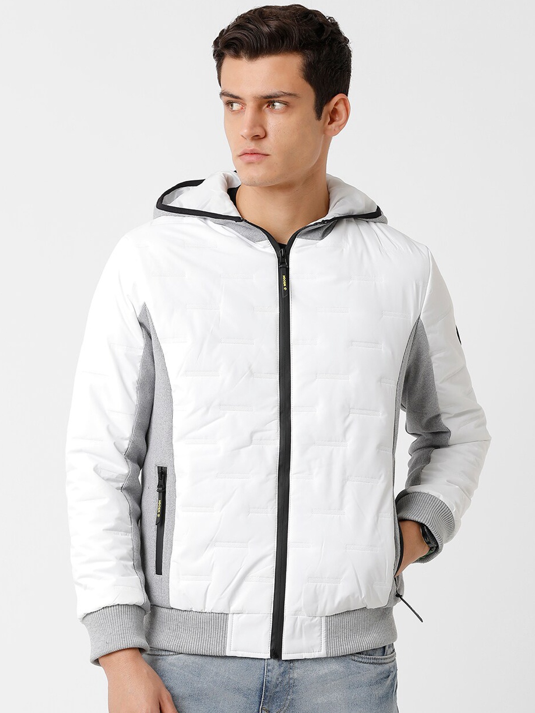 

WROGN Men White Colourblocked Bomber Jacket