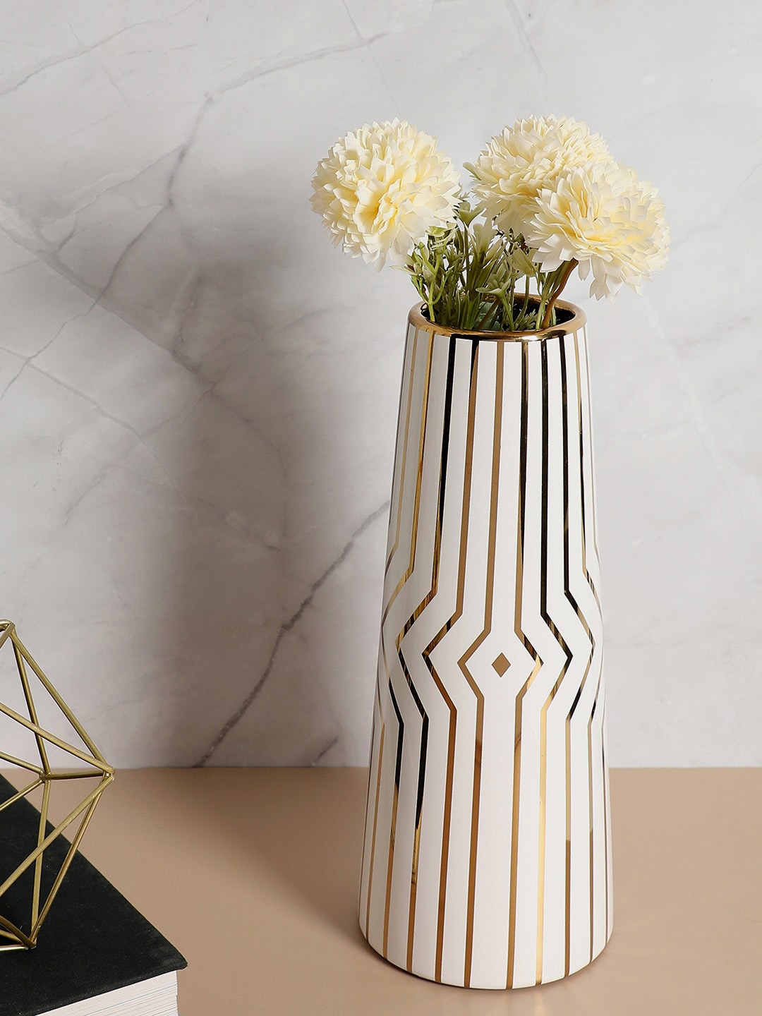 

Bonhomie White Striped Tall Ceramic Vases