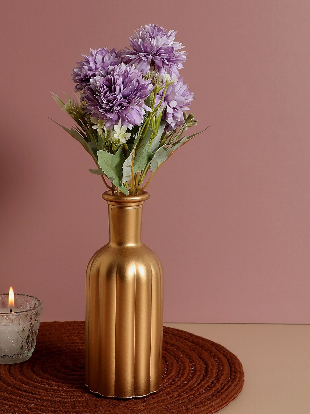 

Bonhomie Gold Bottle Shaped Metal Vases