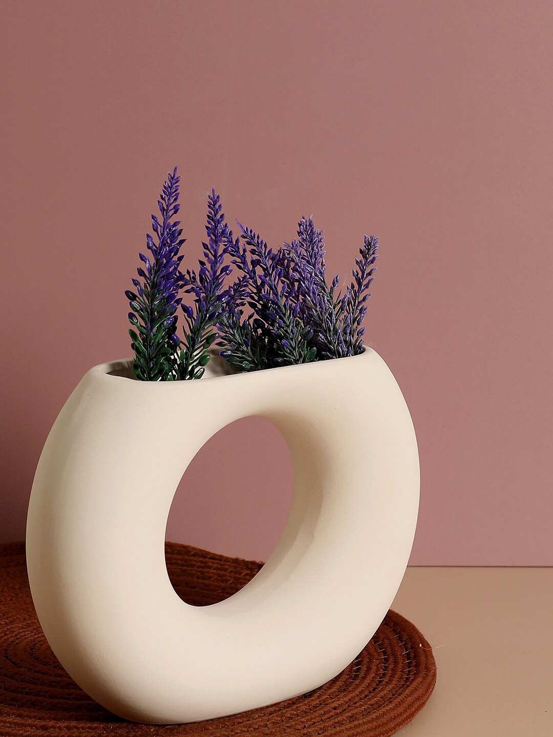 

Bonhomie Cream-Colored Donut Shaped Ceramic Vase