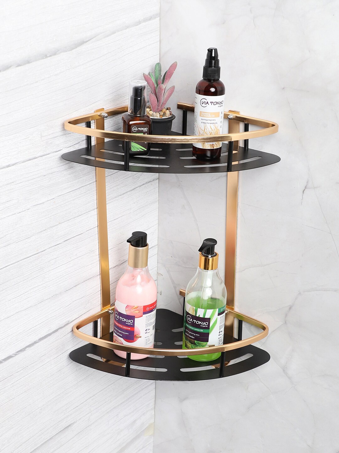 

Bonhomie Black & Gold Toned Stainless Steel Toiletry Rack