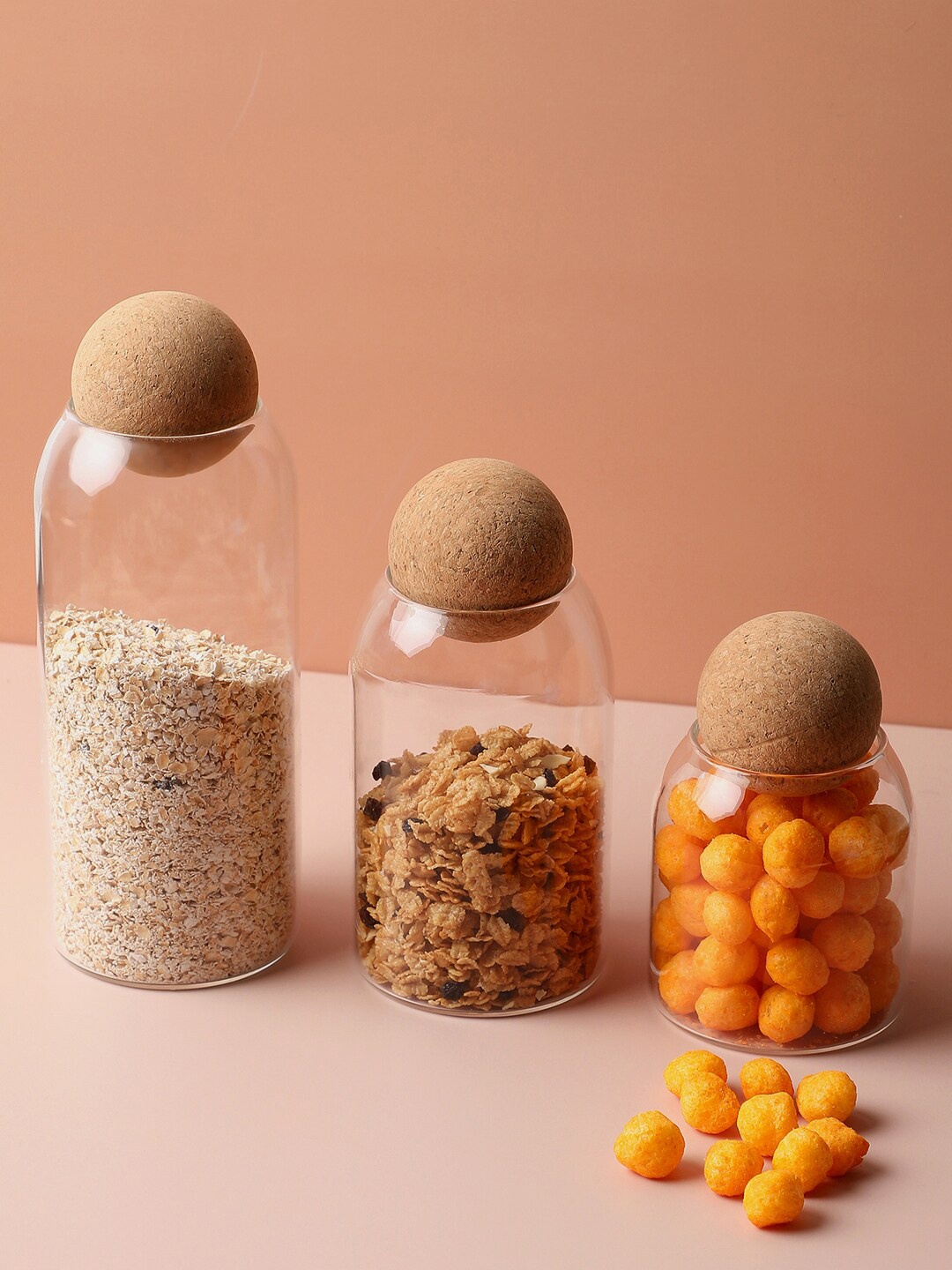 

Bonhomie Set Of 3 Transparent & Brown Food Containers With Airtight Lid