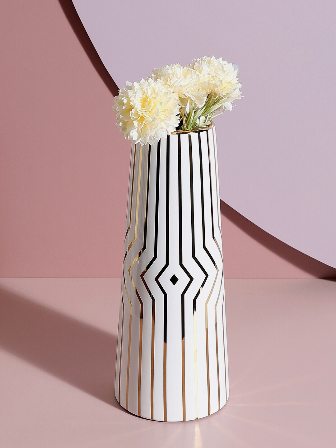 

Bonhomie White & Gold-Toned Striped Flower Vase