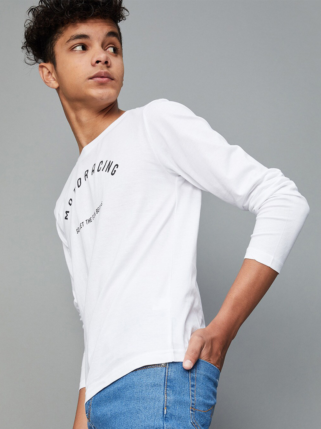 

max Boys White Typography Printed Cotton T-shirt