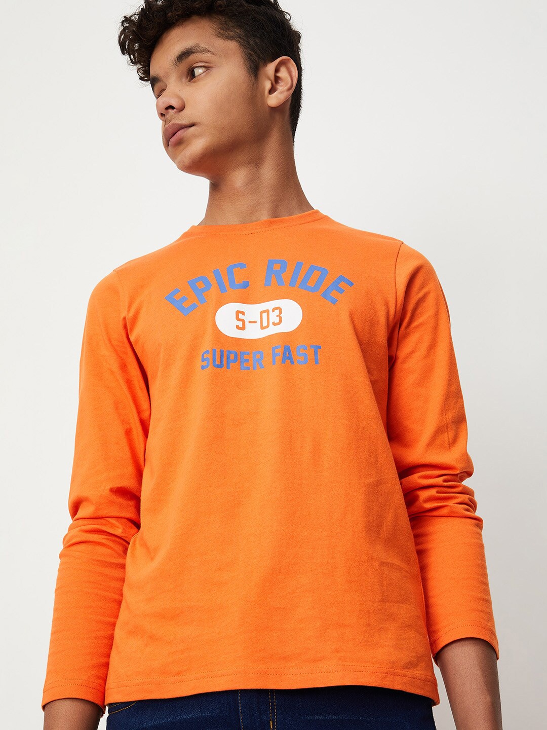 

max Boys Orange Typography Printed Cotton T-shirt