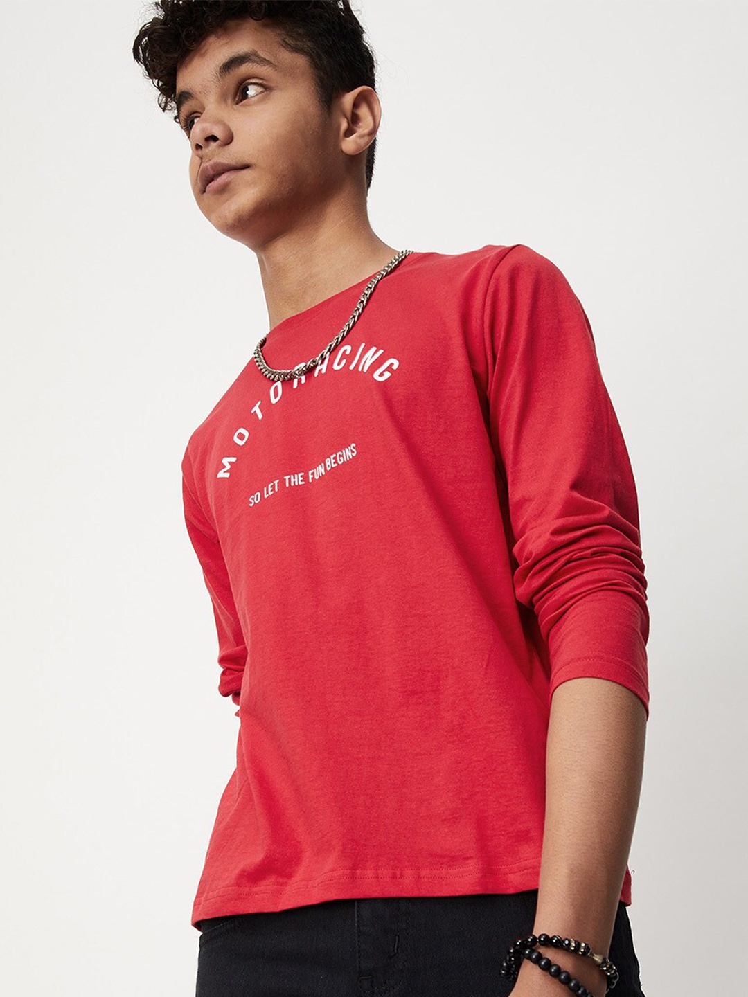 

max Boys Red Typography Printed Cotton T-shirt