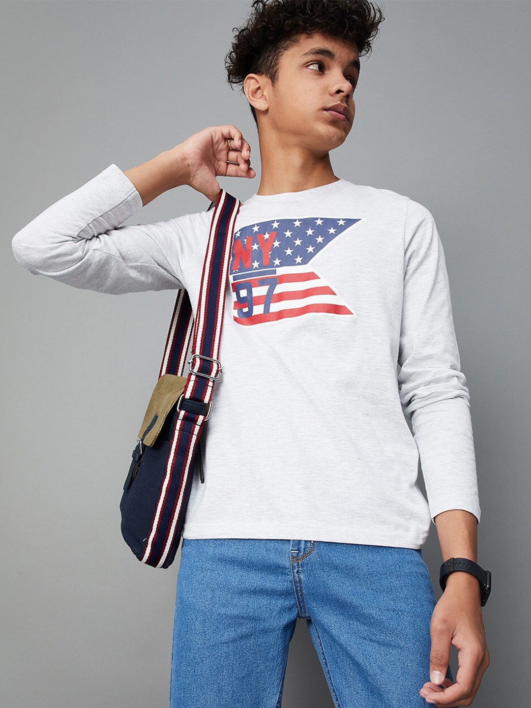 

max Boys White Printed Cotton T-shirt
