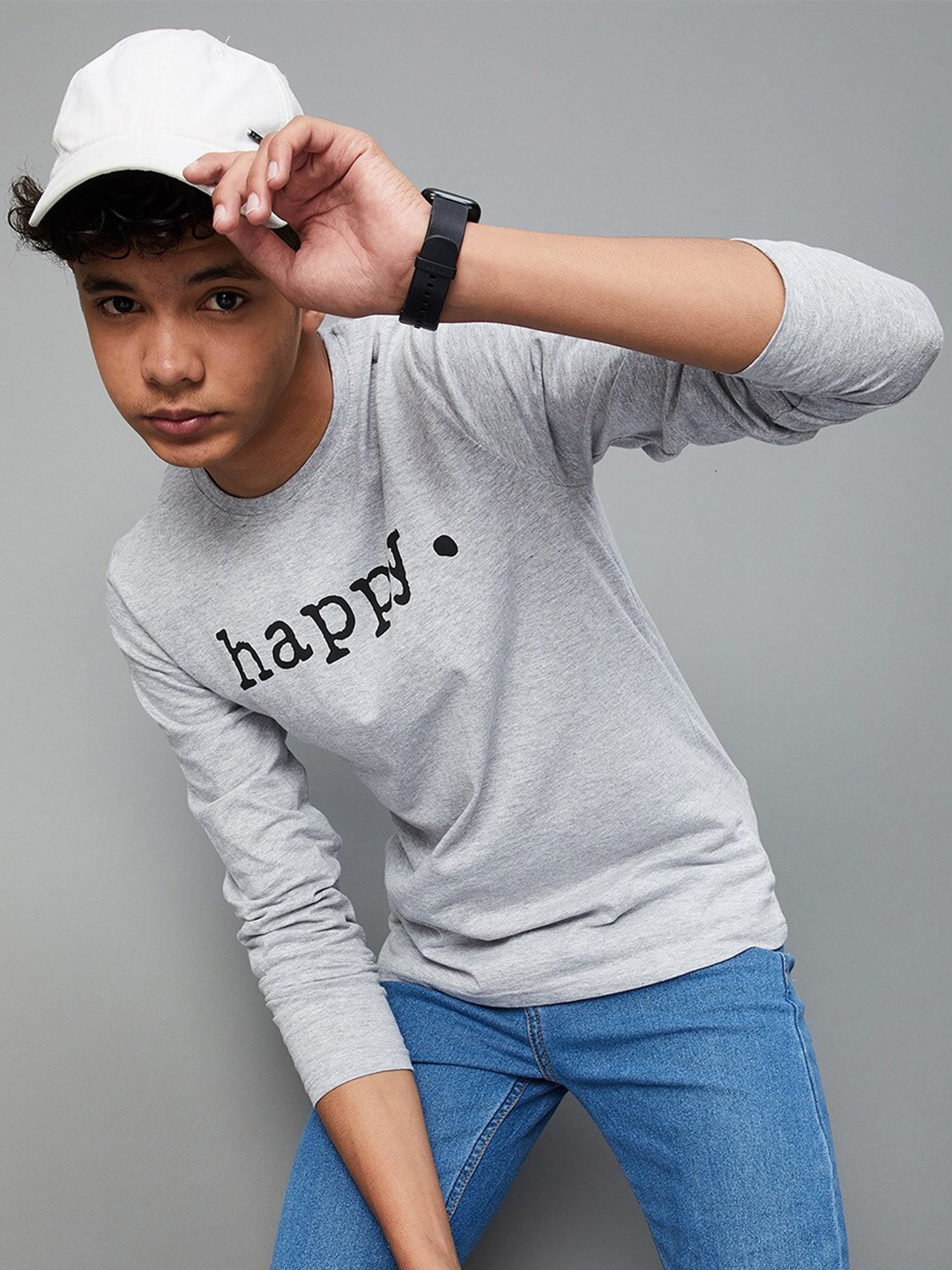 

max Boys Grey Typography Printed Cotton T-shirt