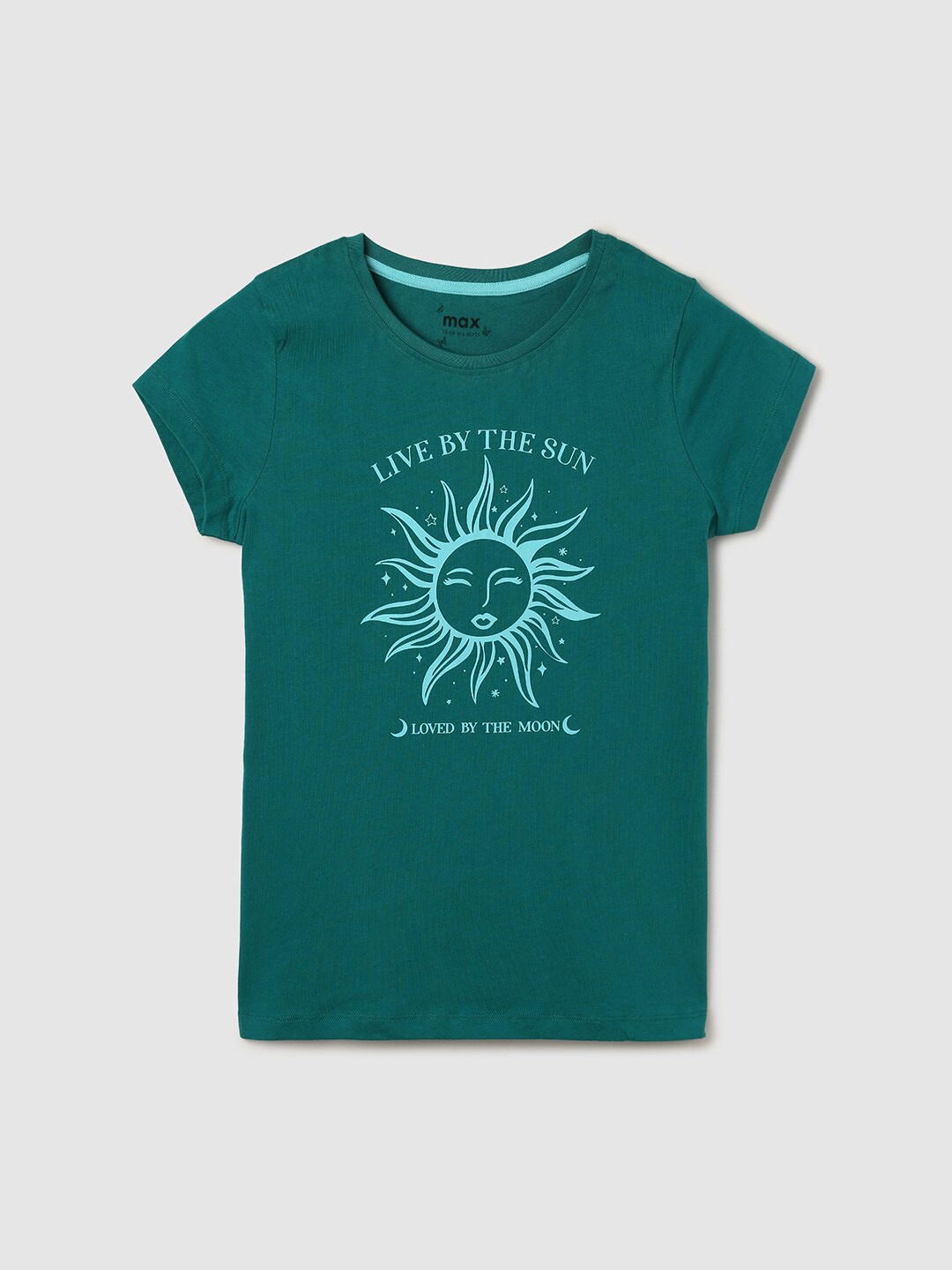 

max Girls Green Printed Cotton T-shirt