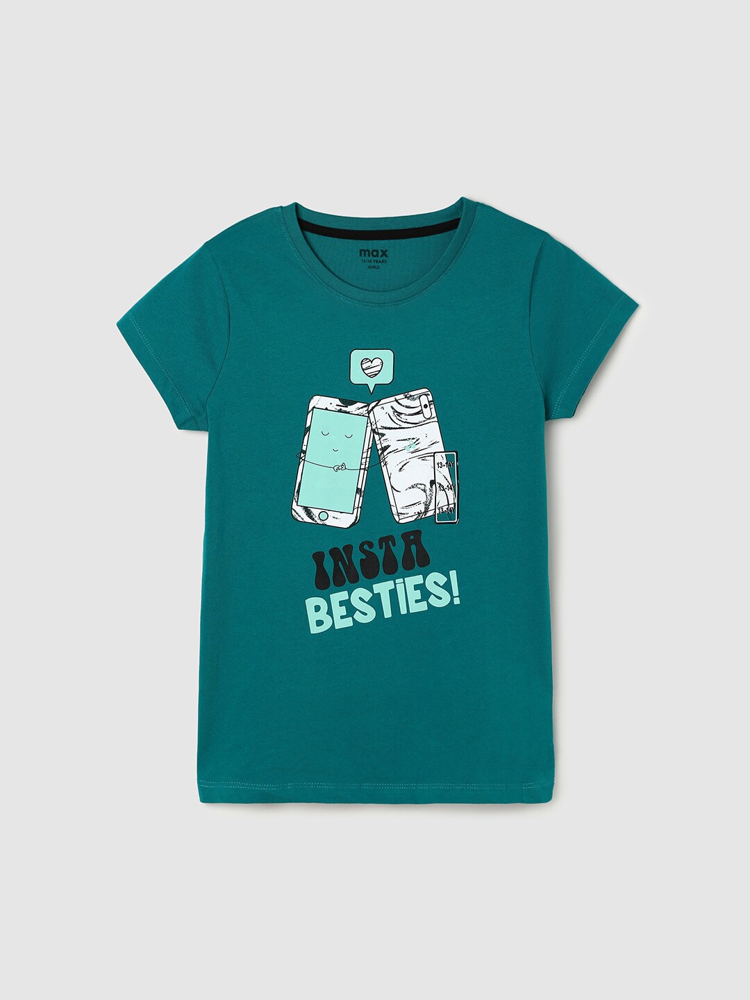 

max Girls Green Graphic Printed Cotton T-shirt