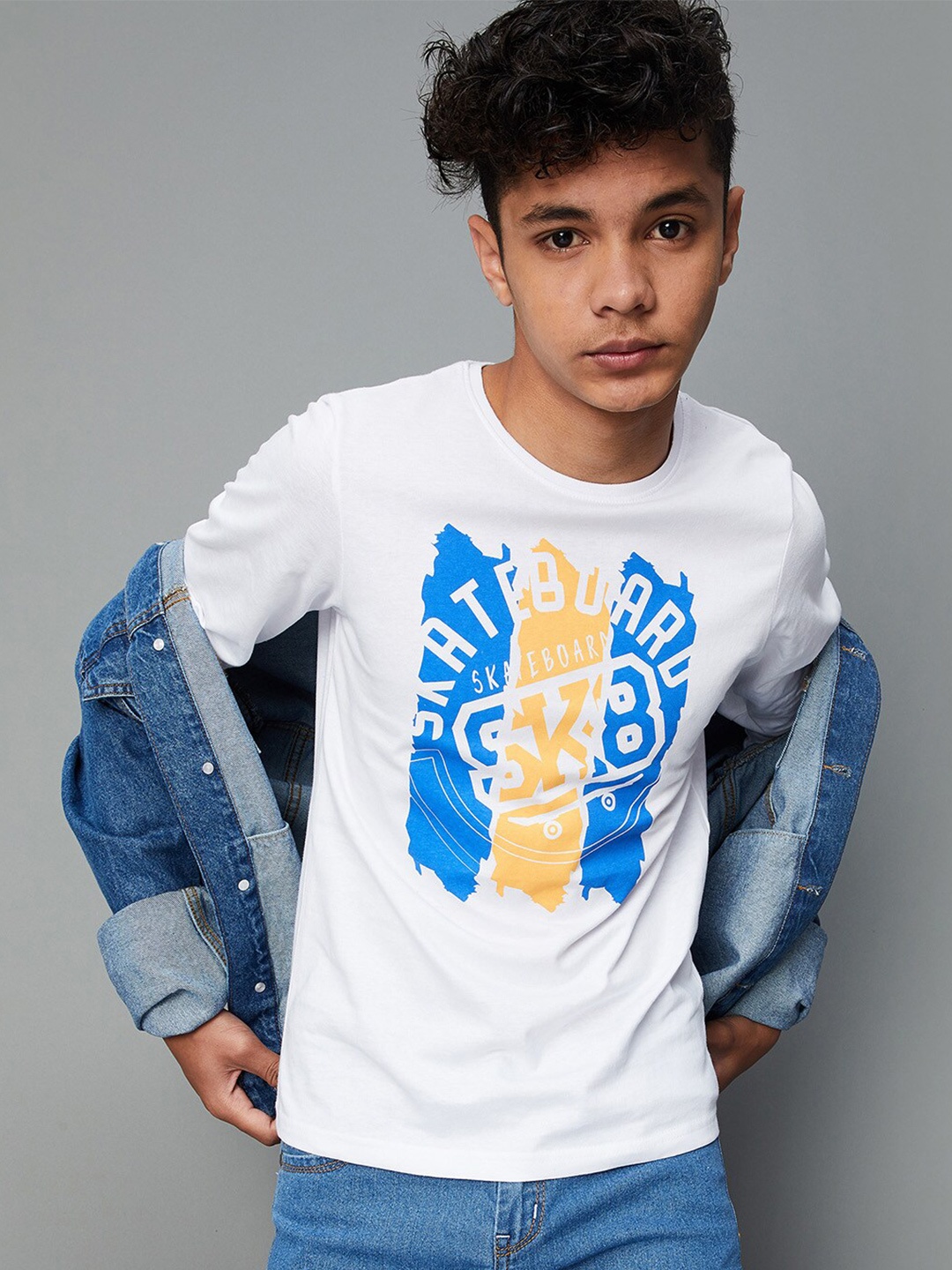 

max Boys White Typography Printed Cotton T-shirt