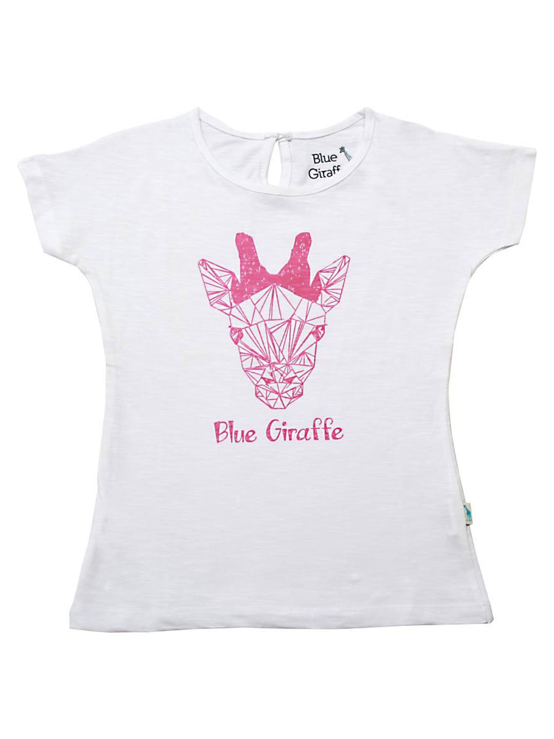 

Blue Giraffe Girls White Printed Pure Cotton Top