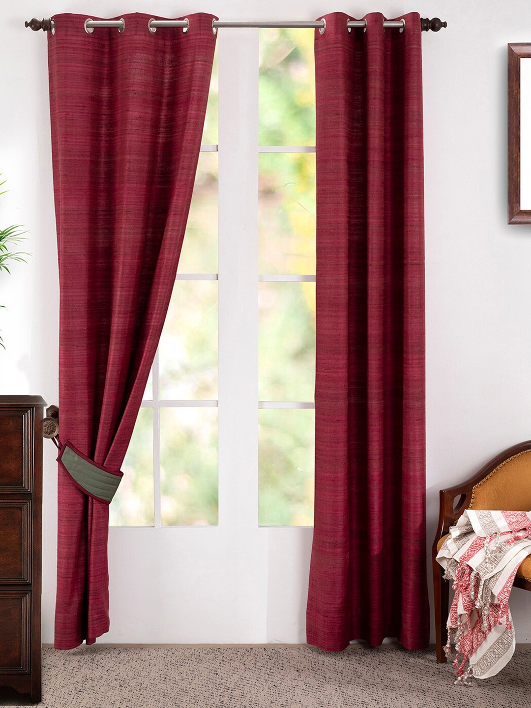 

MASPAR Maroon Set of 2 Striped Door Curtain