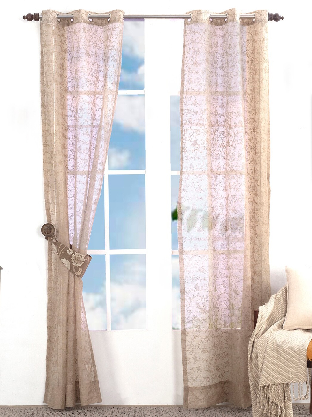 

MASPAR Beige Set of 2 Floral Door Curtain