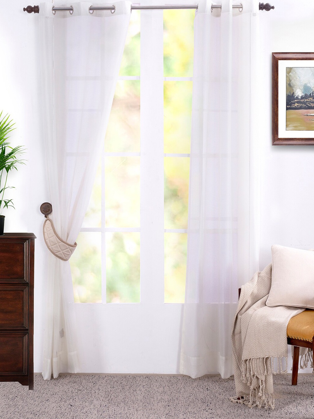 

MASPAR White Set of 2 Striped Door Curtain