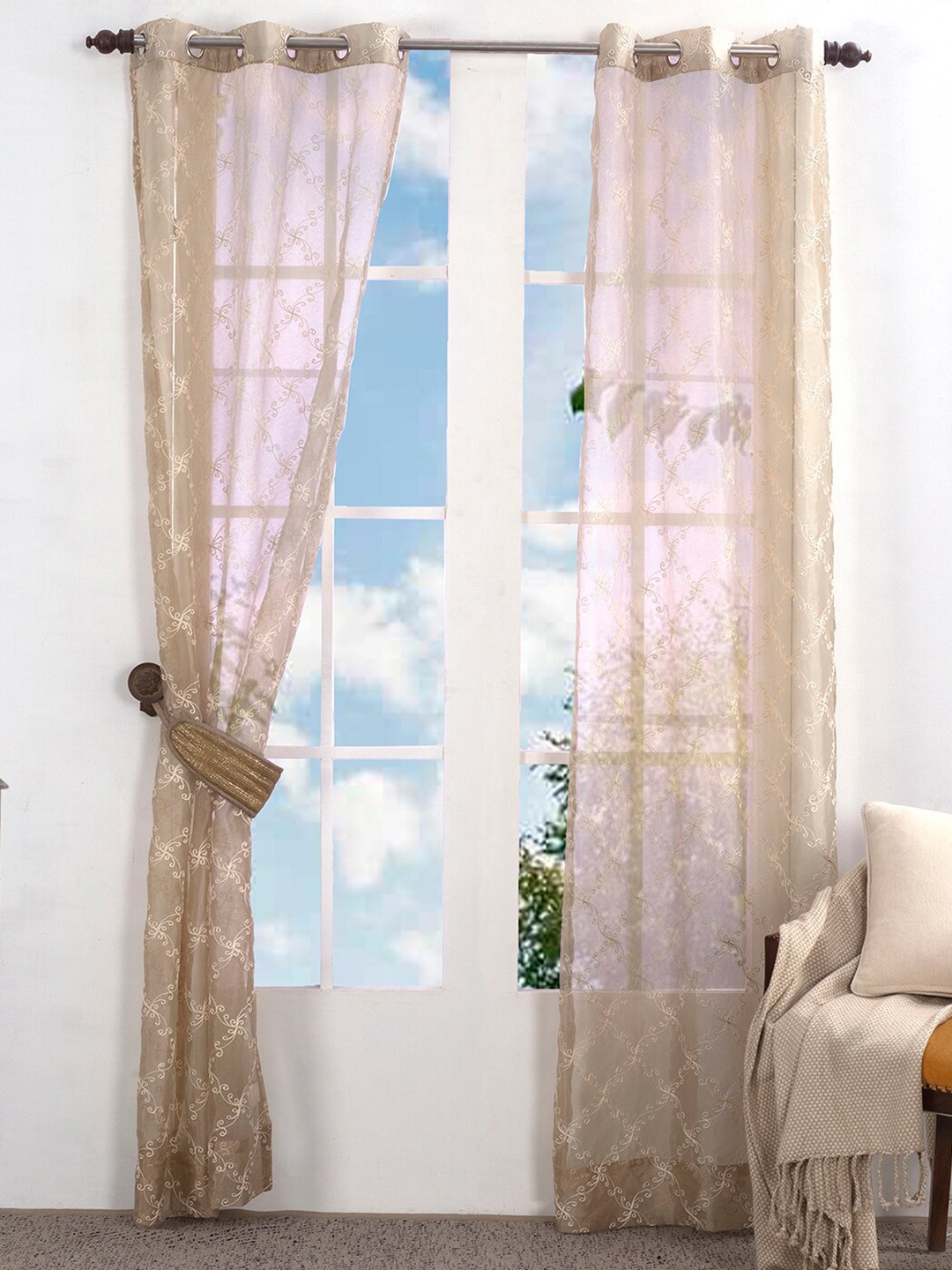 

MASPAR Beige Set of 2 Ethnic Motifs Door Curtain