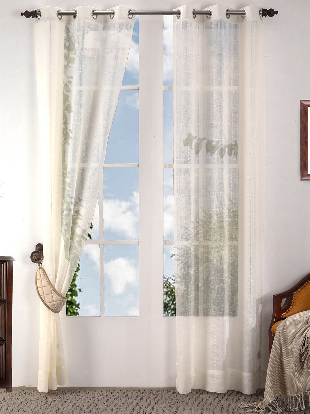 

MASPAR White Set of 2 Linen Door Curtain