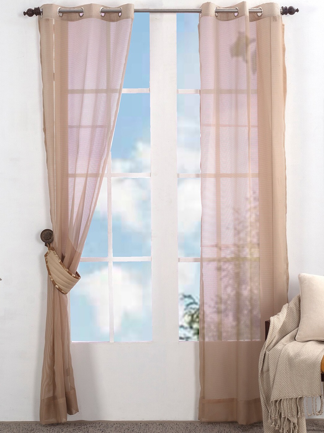

MASPAR Beige Set of 2 Striped Door Curtain